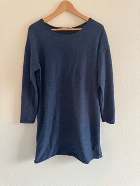 Athleta Sz XL Retreat Sweater Dress Blue Cotton Polyester Casual Pullover